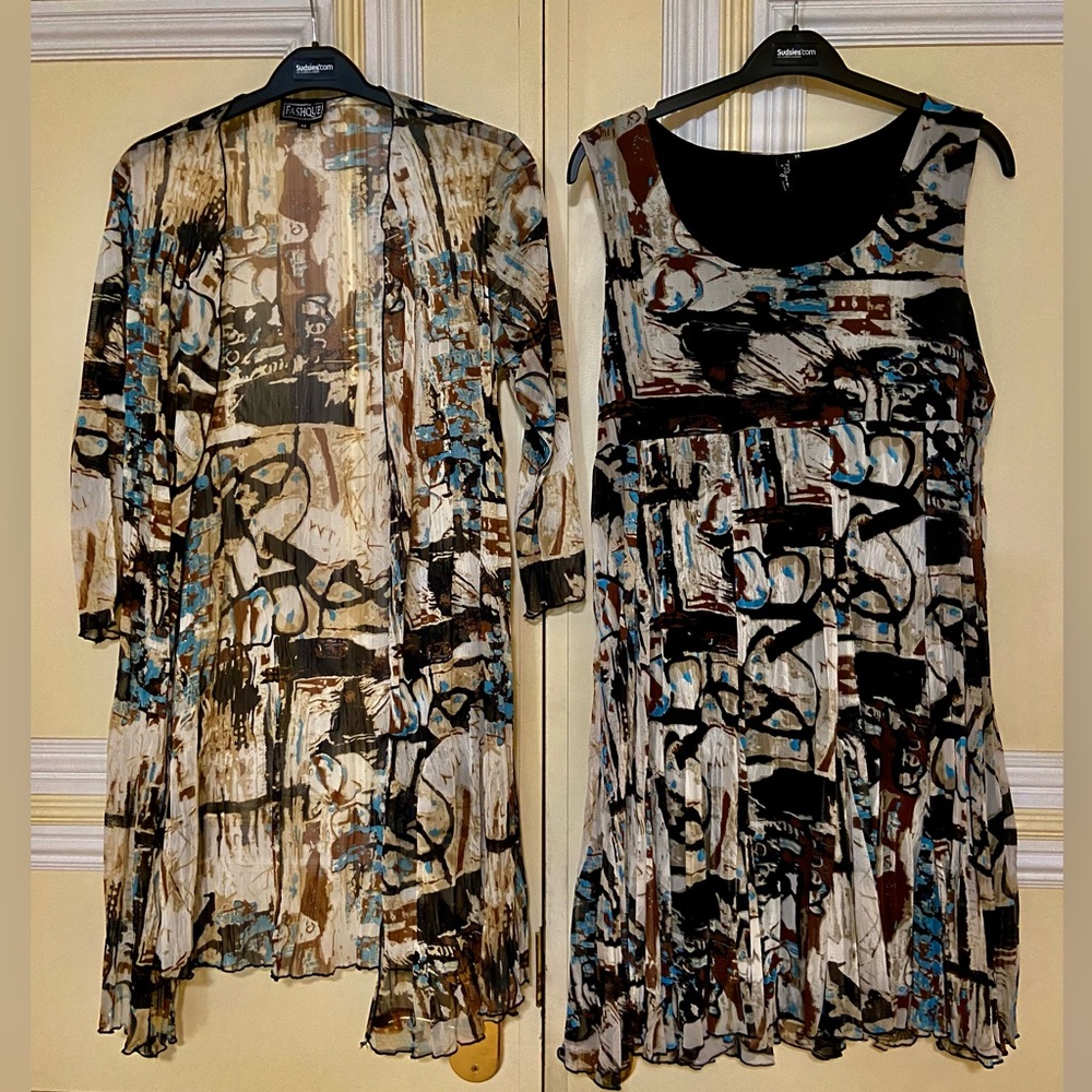 Fashque Studio Women’s Set LongSleeve Cardigan&Viscose Lining Sleeveless Dress M